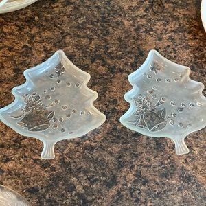 Set of two glass Christmas tree shaped dishes